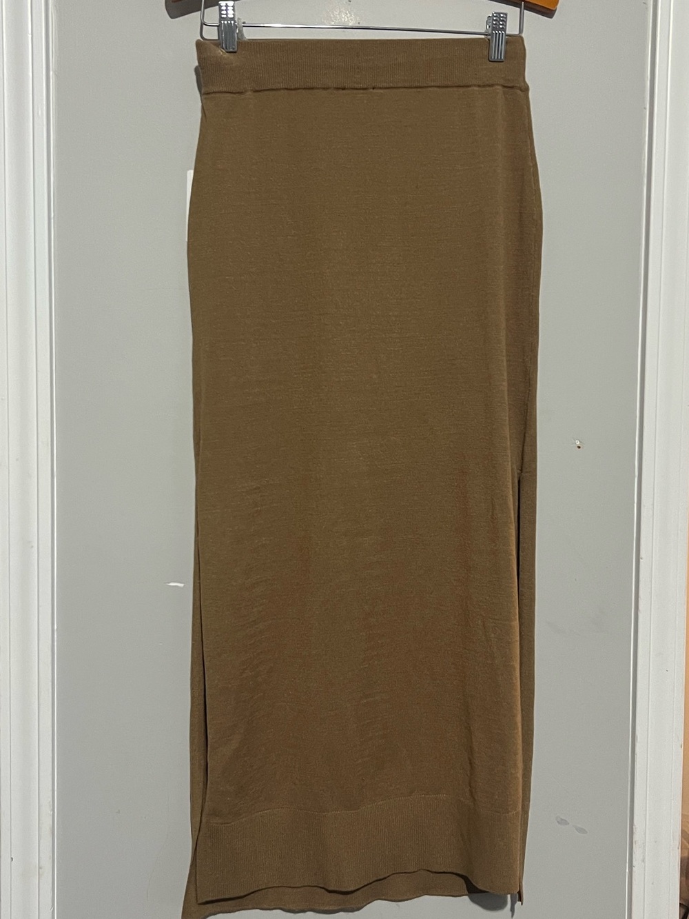 Splendid Knit Drawstring Midi Slits Maxi Skirt Brown Pull On Dune Small NWT - Picture 3 of 5